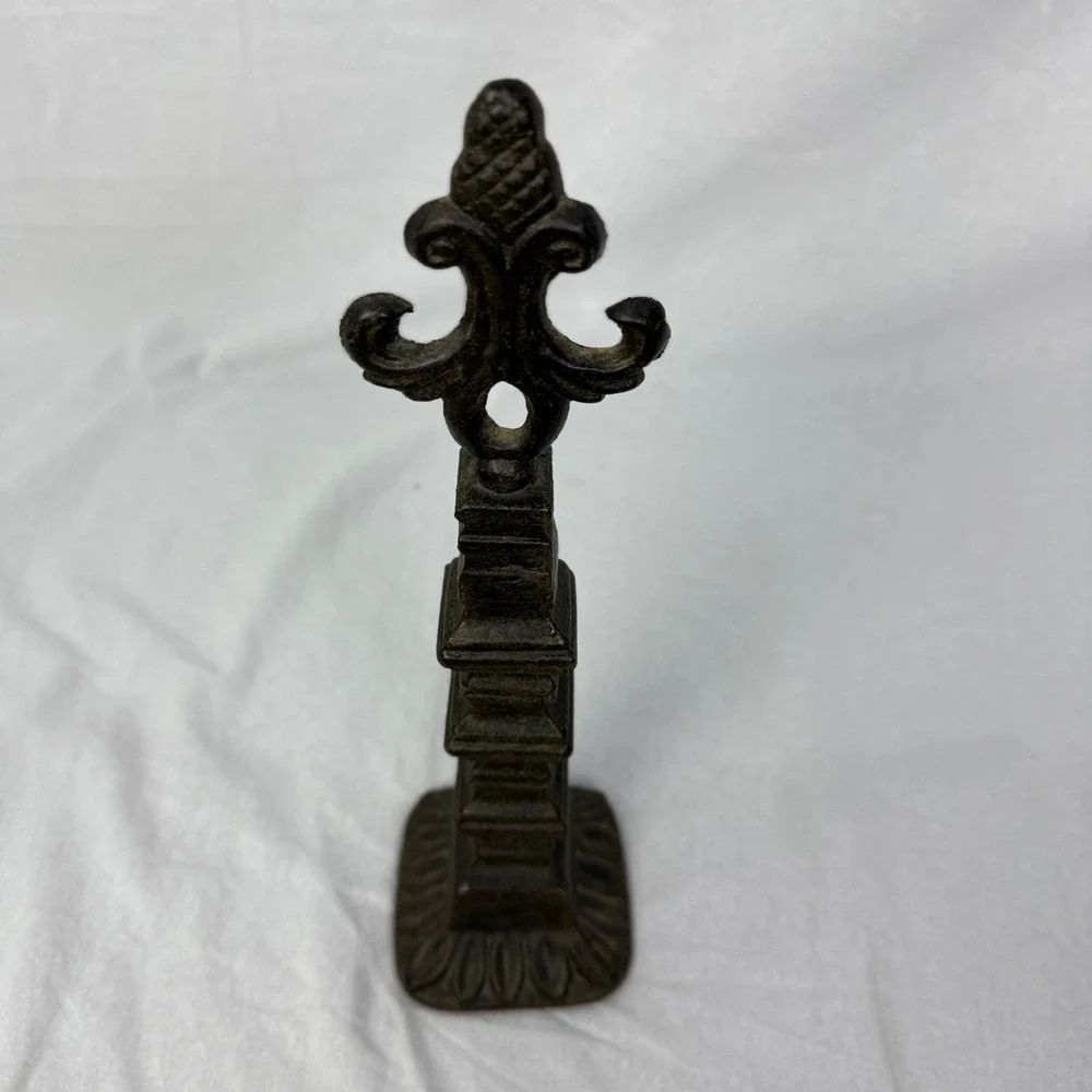 Cast Iron Fleur De‎ Lis Finial Statue Bookend Shelf Decor Accent Piece